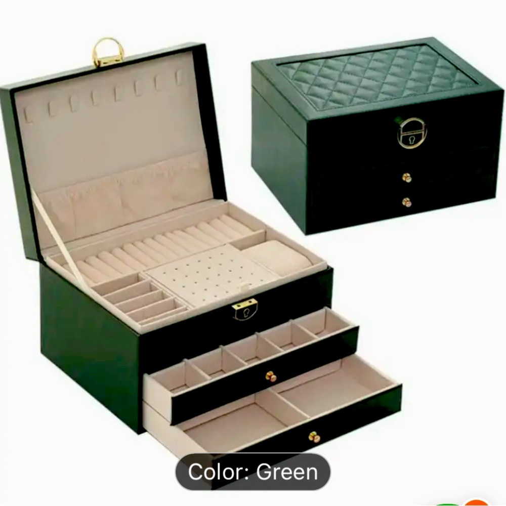 Beautiful modern designed 3 layer Green jewelry box lock key  on top layer